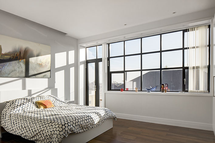 Loft style living with large windows